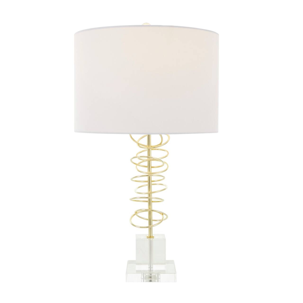 2ft. Gold Metal Abstract Overlapping Ring Accent Lamp with Elevated Square Glass Base